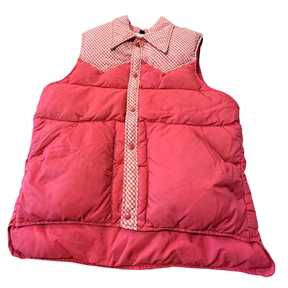 Vintage Woolrich Red Gingham Western Yoke Down Puffer Vest Medium RN 42823